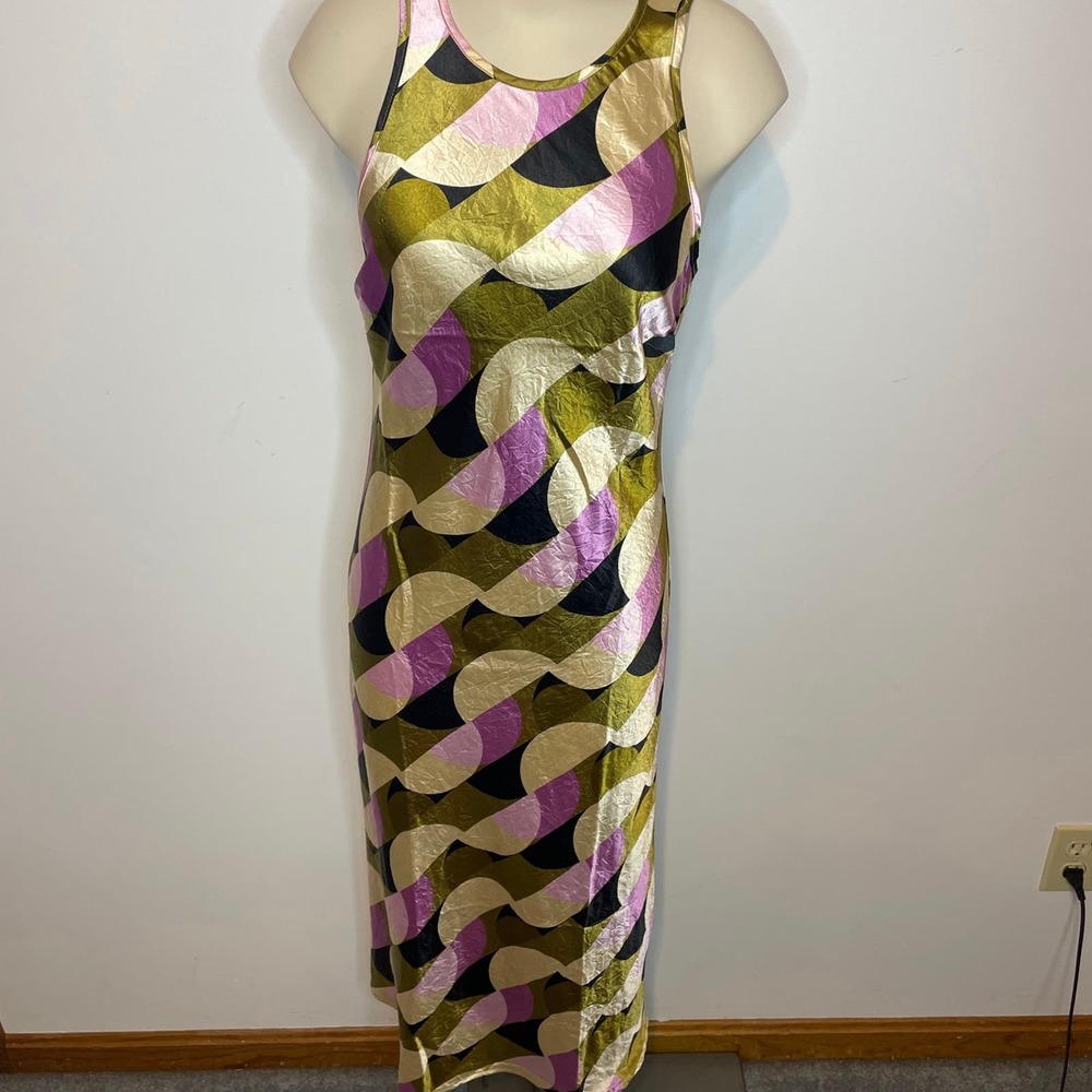 New House of Harlow 1960 Midi Dress MED Satin Retro Patterned Maxi Sleeveless